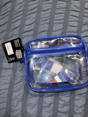 Adidas NEW Clear Blue Trim Travel Cosmetic Bag with Strap or Crossbody